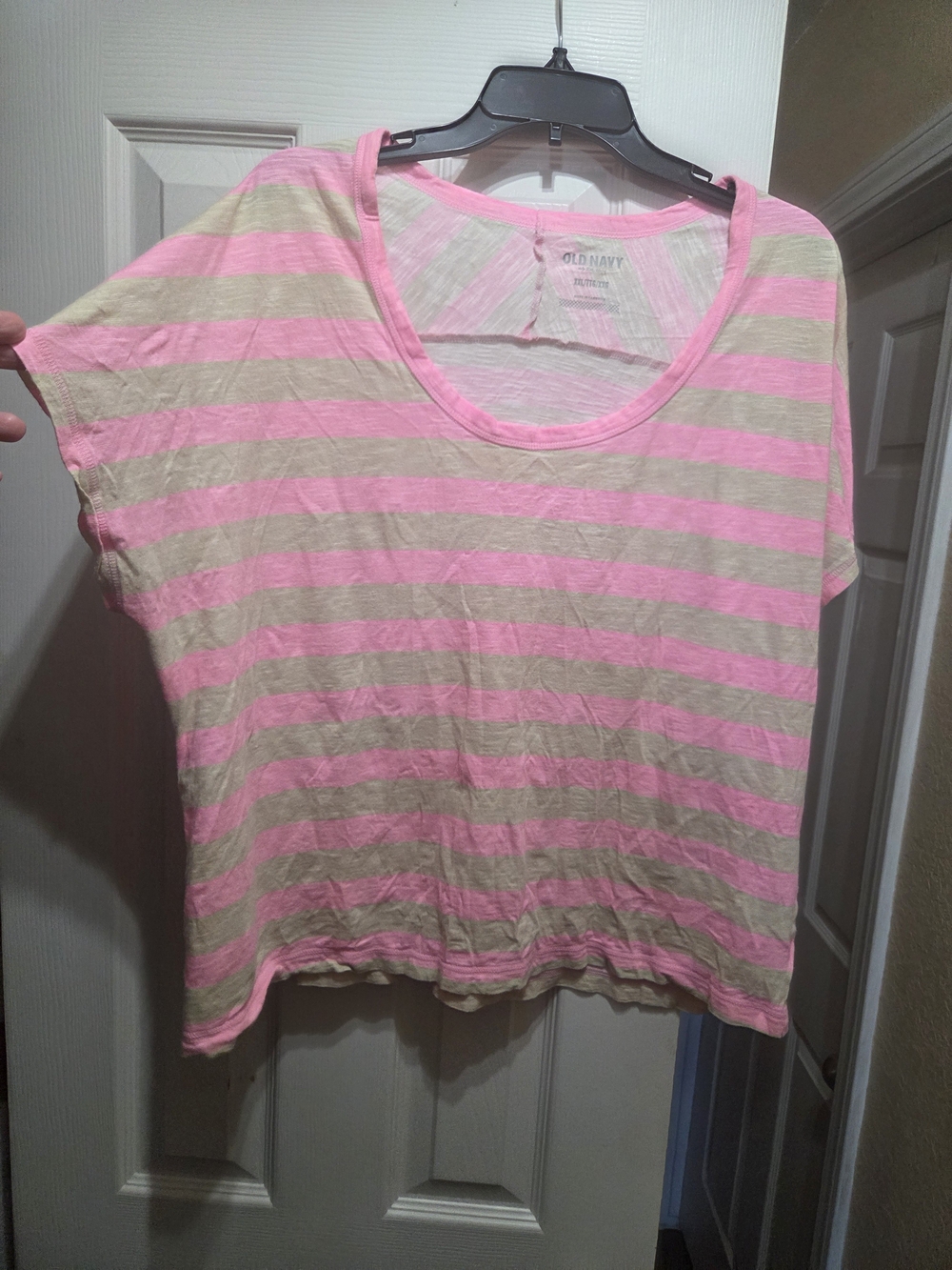 Old Navy Pink and Cream Striped Scoop Neck Short Sleeve Tee